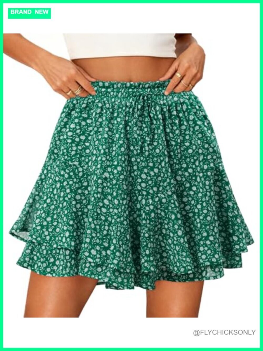 High Waisted Ruffle Tiered Skort Flowy Chiffon Double Layer Drawstring